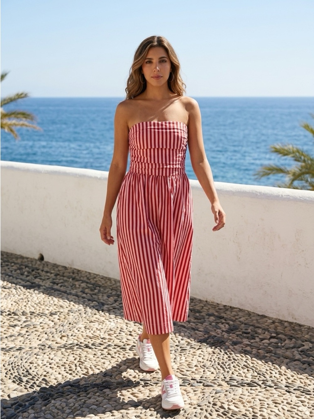 Pinch Striped Pink & Red Strapless midi dress Women’s size large nwt - Picture 7 of 7